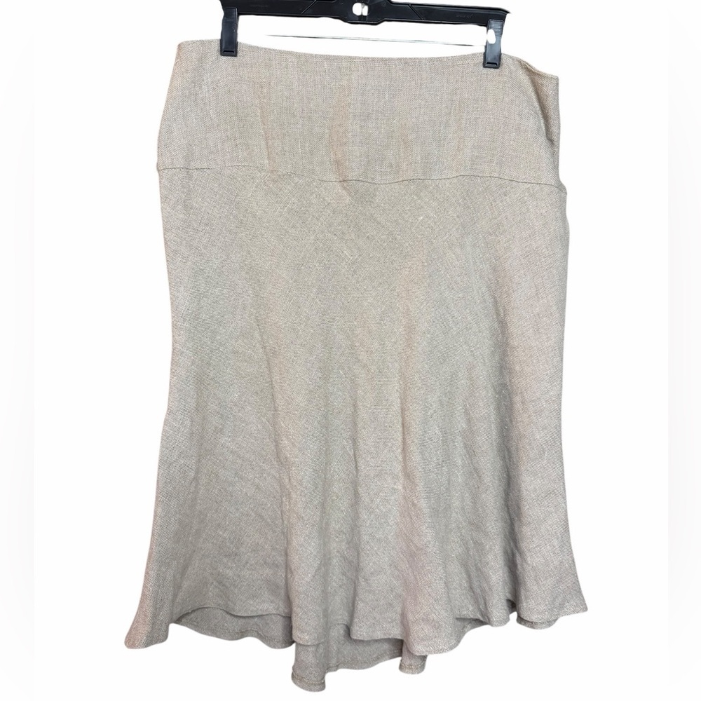 Sonia K Paris 100% Linen Oatmeal/beige Lined Midi Skirt bottom flair XL T5